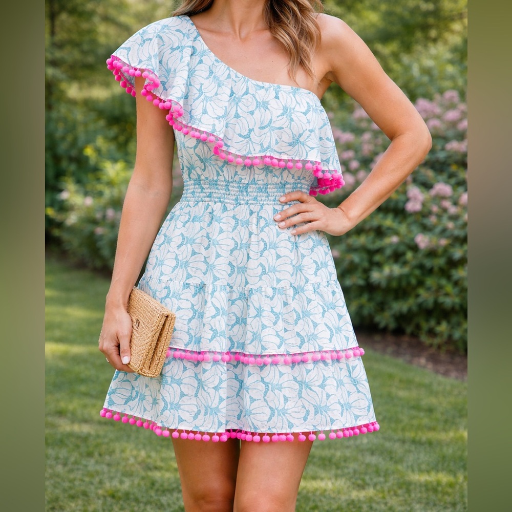 SPRING SALE Lilly Pulitzer Addilyn Dress in Bermuda Blue Tropical Swirl Eyelet M